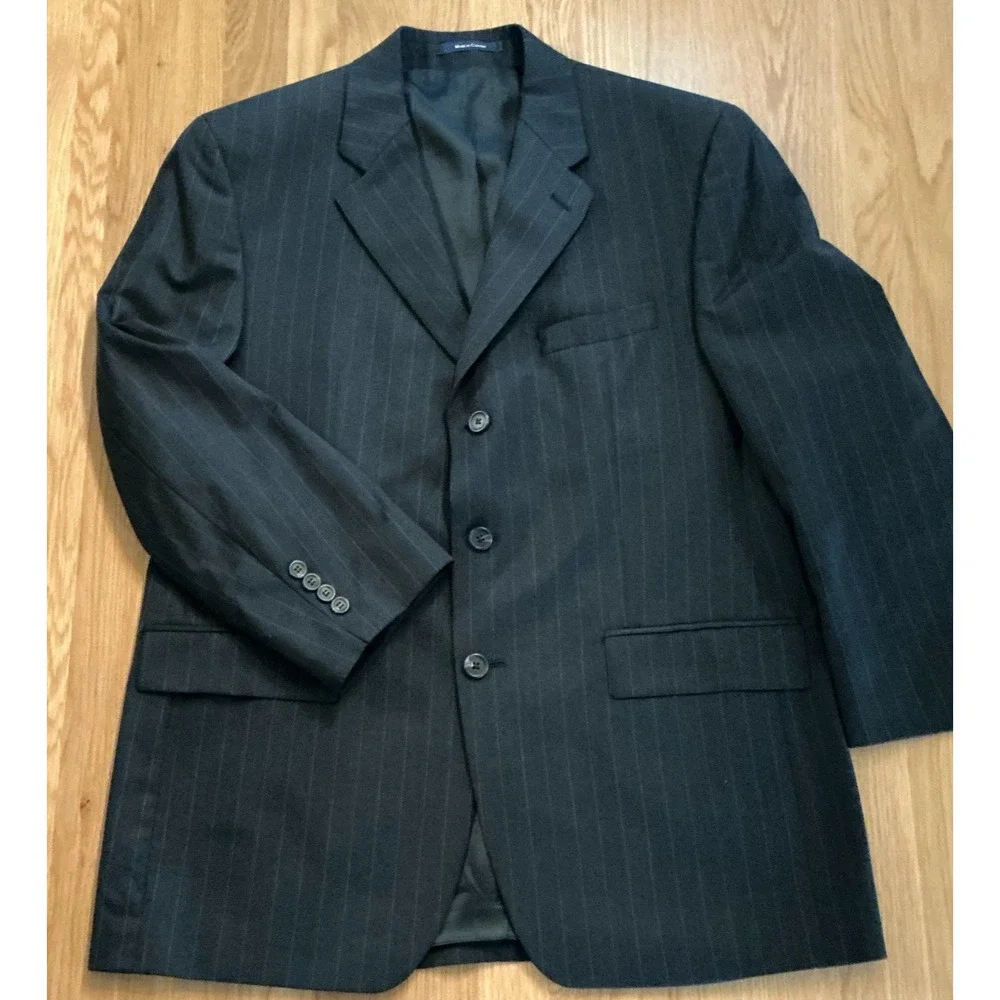 Ralph Ralph Lauren 42R Blue Pinstripe Wool Blazer Jacket w Vest Made Canada